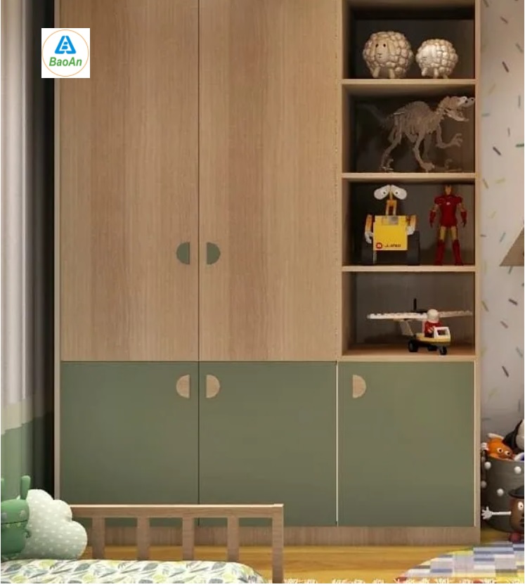 Thi công tủ quần áo kết hợp kệ đồ chơi trẻ em
