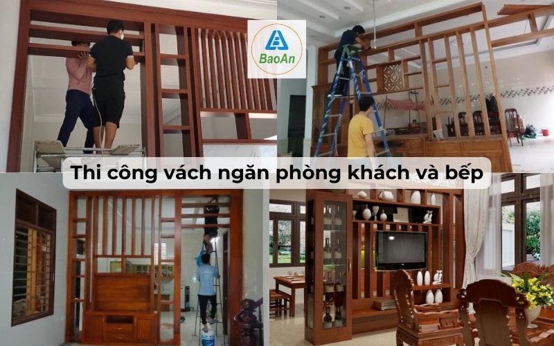 Thi công vách ngăn phòng khách và bếp