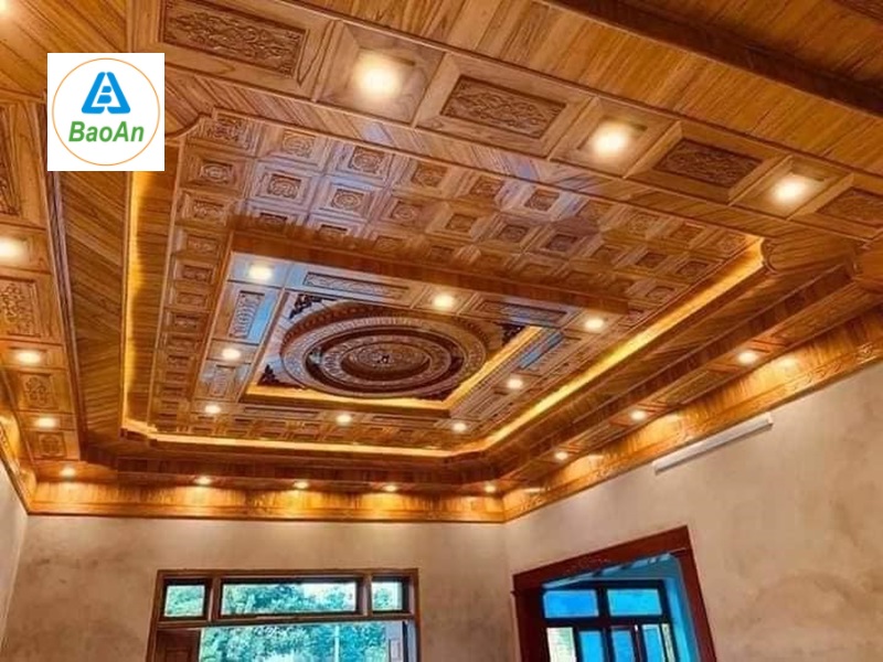 trần gỗ xoan cho biệt thự